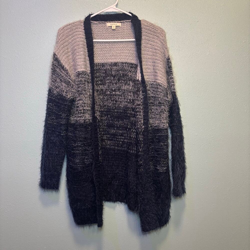 Women's ILLA ILLA Ombre Navy & Grey Eyelash Knit Cardigan Sweater S